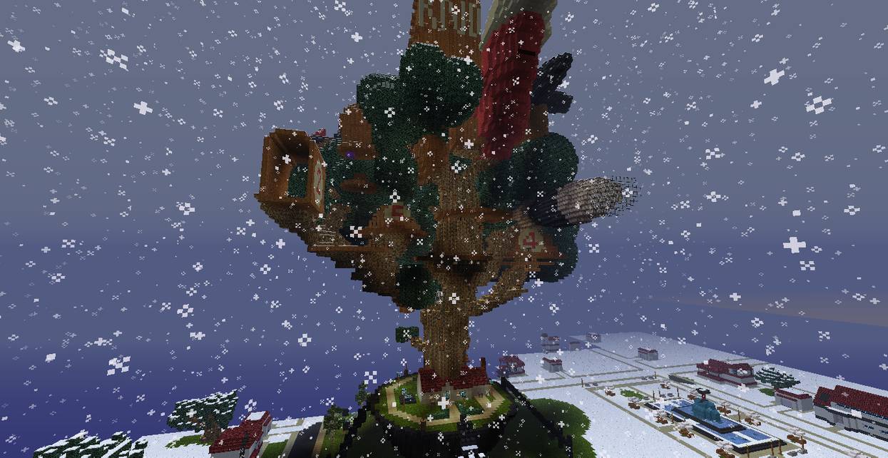 Minecraft treehouse in snow