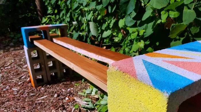 colorful cinder block bench