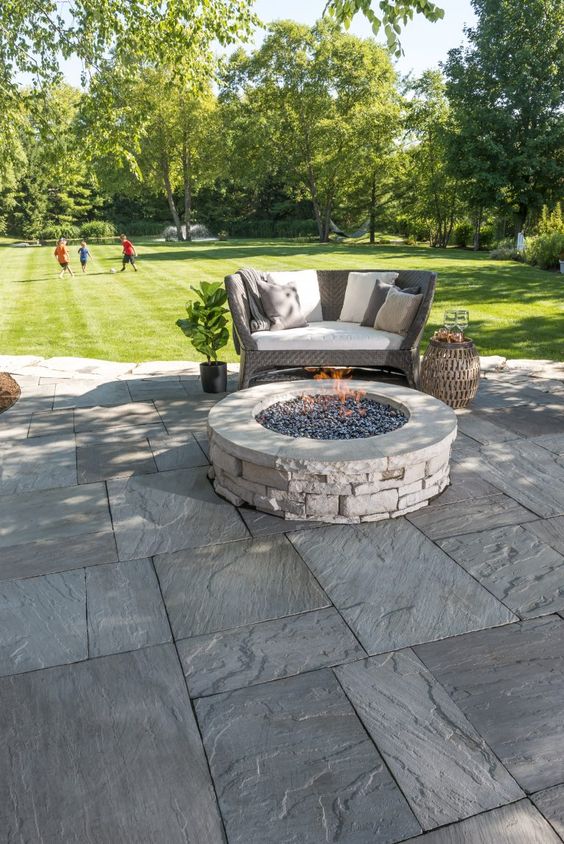 Stamped Concrete Patio With Fire pit
