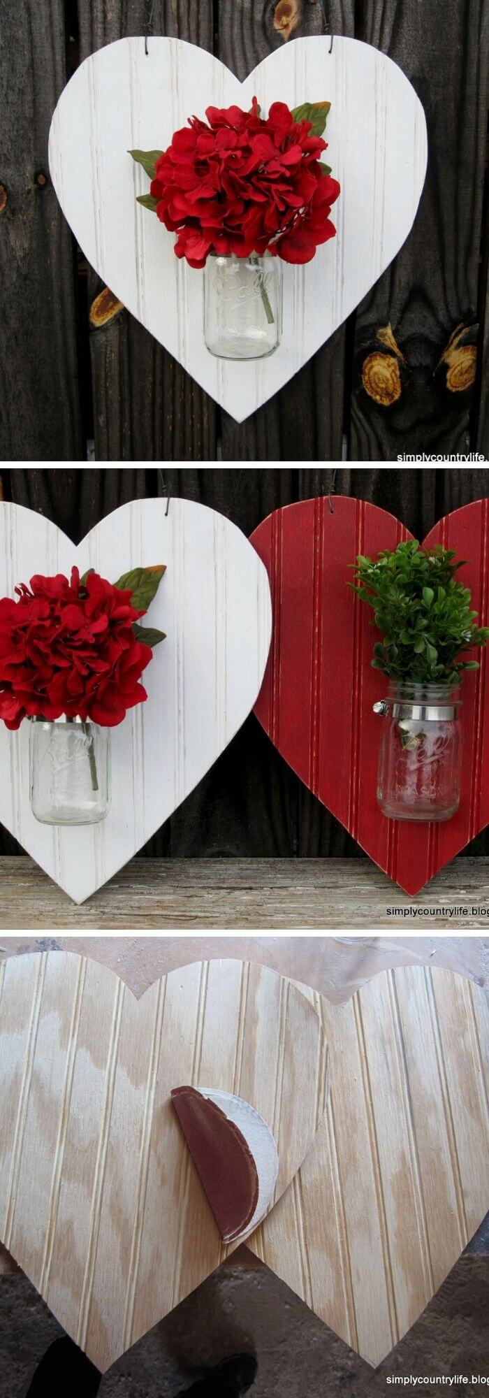 The mounted Mason jar vases - Rustic Wood Heart Projects