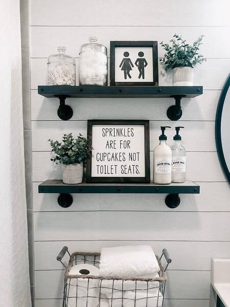 32 Awesome Diy Bathroom Shelf Ideas, Farmhouse Bathroom Shelves Diy