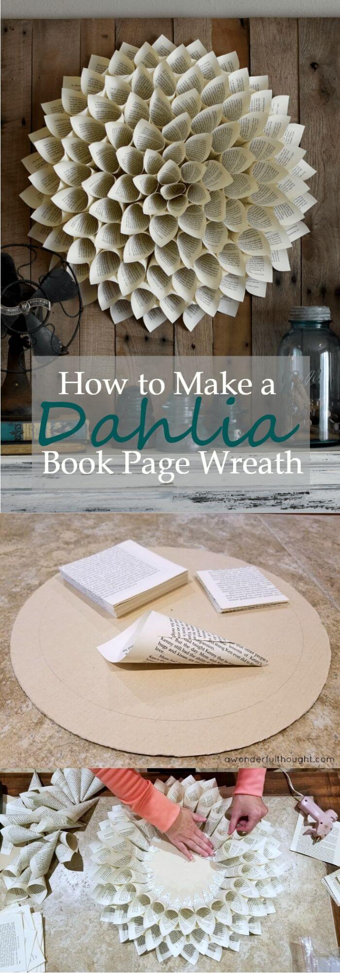Dahlia book page wreath
