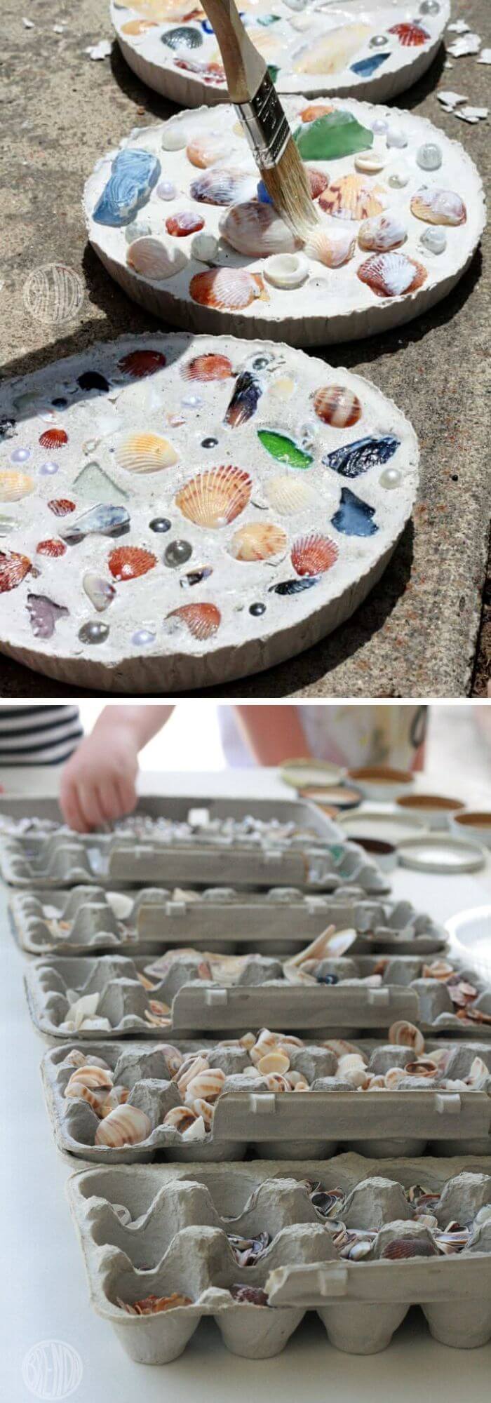 DIY sea shell mosaics | Beach-Style Outdoor Ideas For Your Porch and Backyard