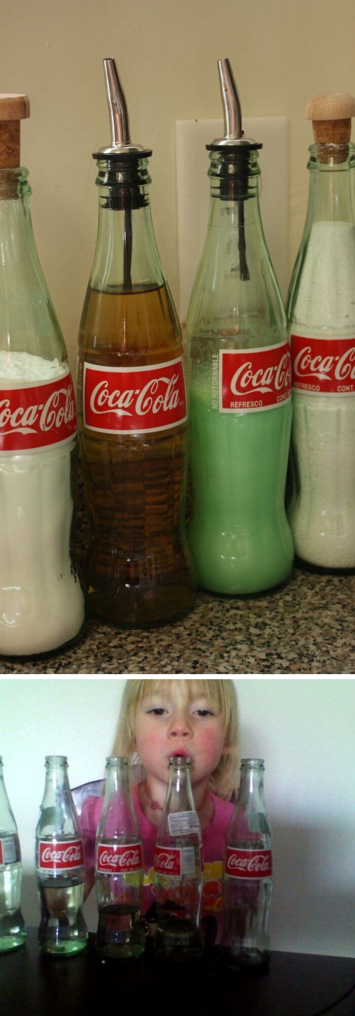 Coke bottles for storaging kitchen cleaning stuff