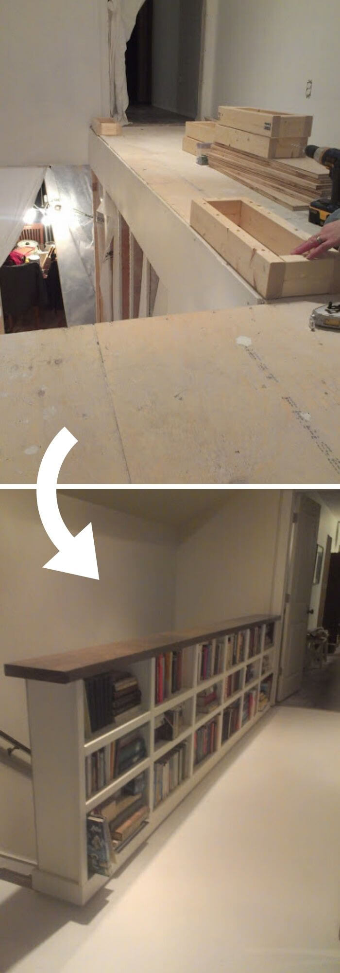 Shifting the attic staircase into a compact bookshelves