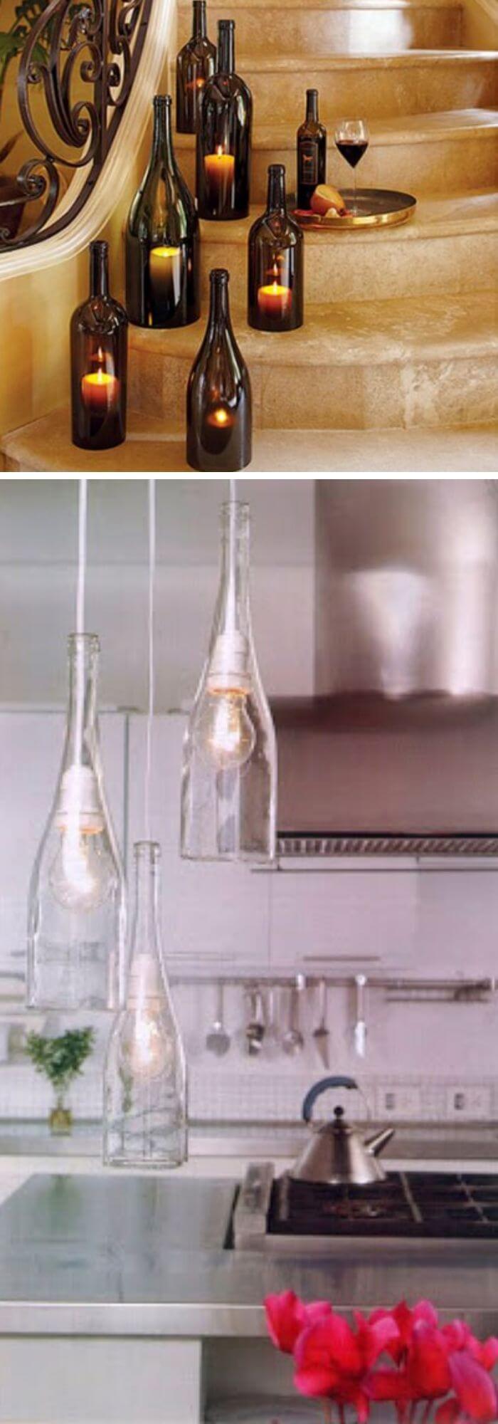 Glass bottle pendant lamps