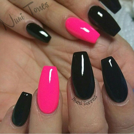 Pink in the Middle of Black Nail Design