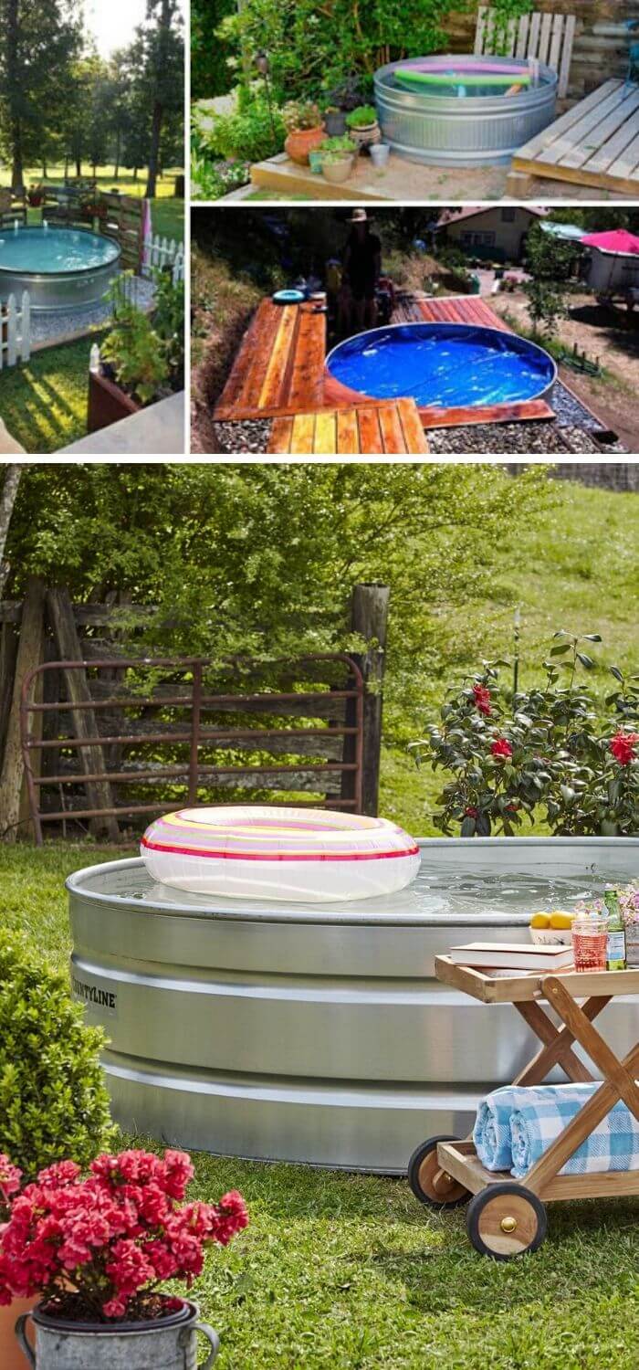 A Backyard with a Stock Tank Pool