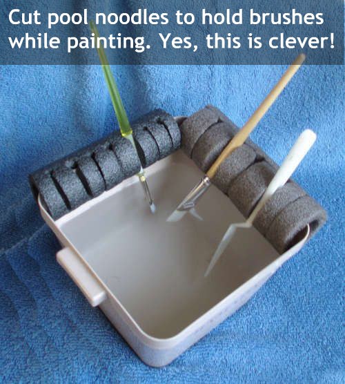 Pool noodles to secure brush while painting
