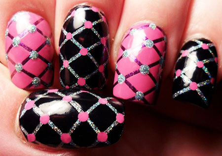 Pink and Black Mixture Nail Design