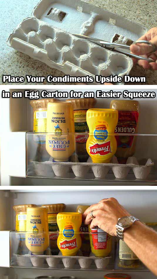 Place condiments upside down for easy squeeze