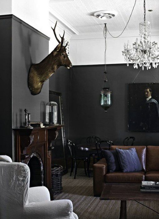 Grey Walls With Manly Decor Cool Man Cave Ideas