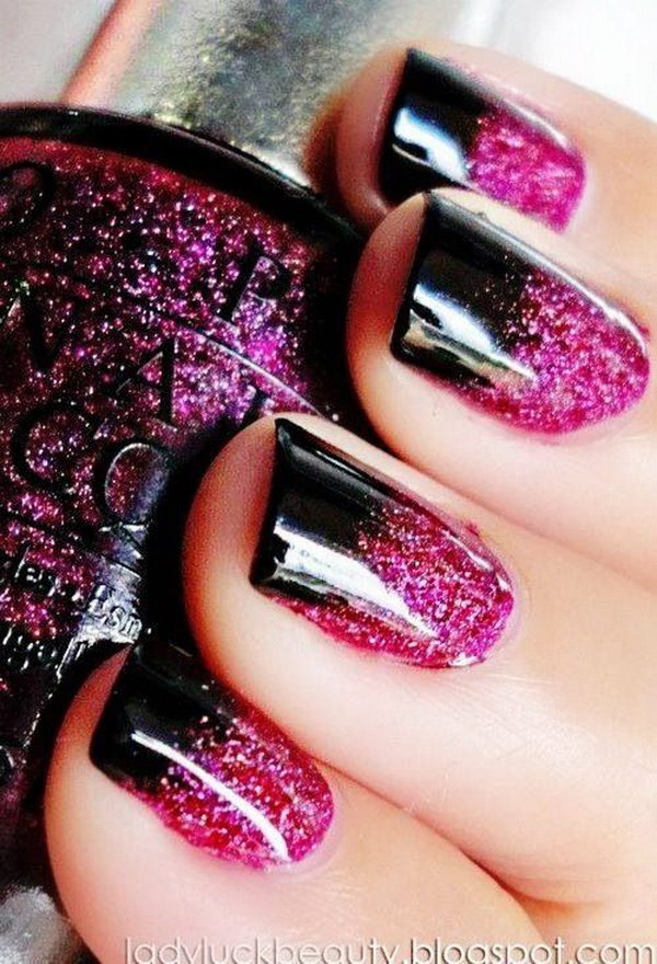 Hot Pink and Black Nail Design