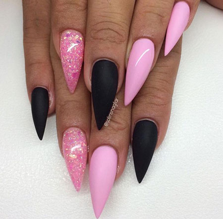 Pink and Matte Black Nail Design