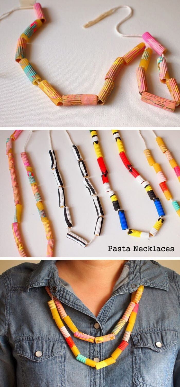 Painted pasta necklace craft