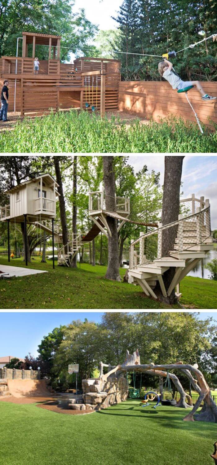 A Backyard with a small zip line