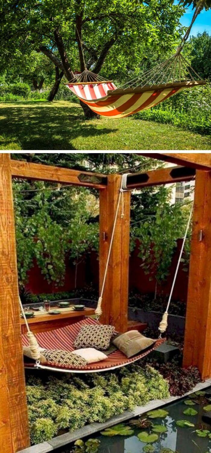 A Backyard with a hanging Hammock