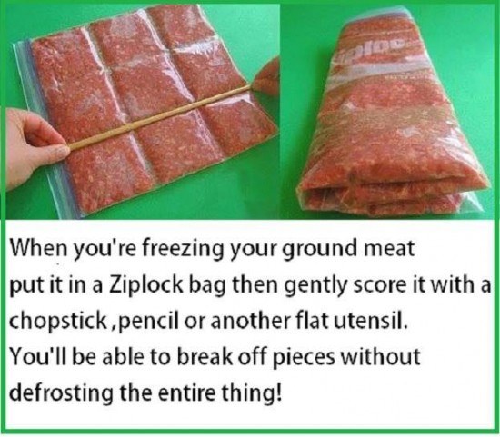 Freeze ground meat in ziplock bag