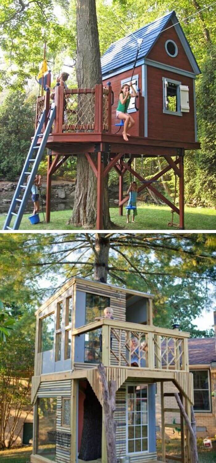 A Backyard with a Kids Treehouse