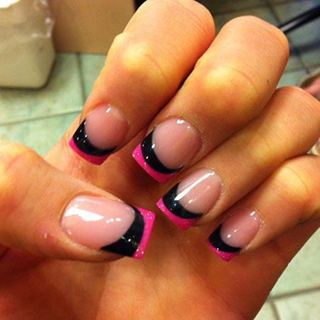 Pink and Black French Nail Design