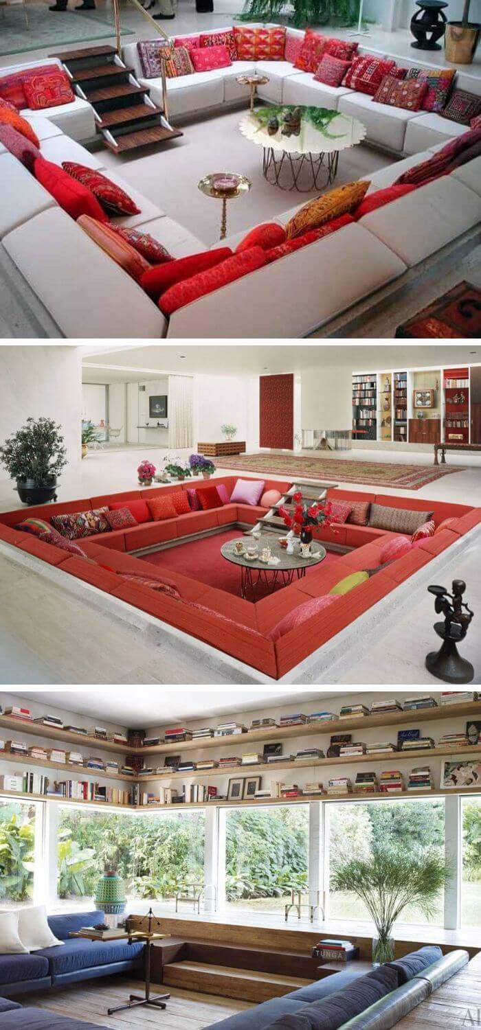 Lower your living room to create a conversation pit