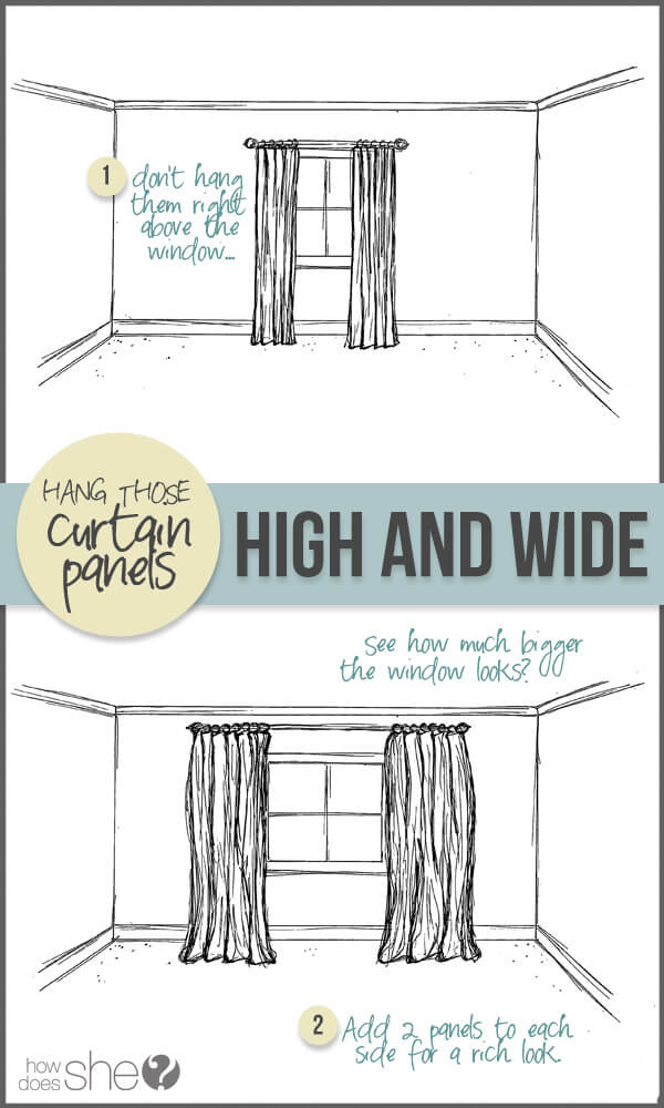 To make the room and windows look way bigger when hanging your curtains closer to the ceiling