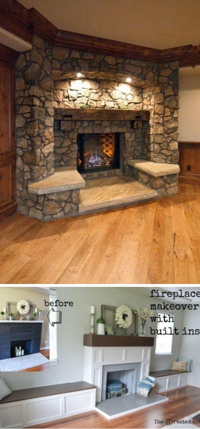 Frame your living room fireplace with built-in seating