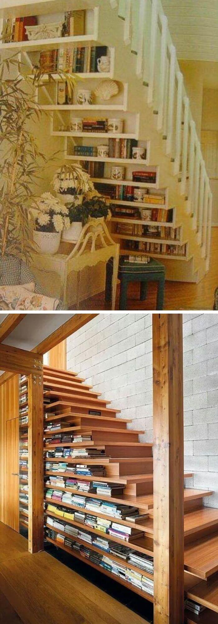 Display your book collection under the stairs