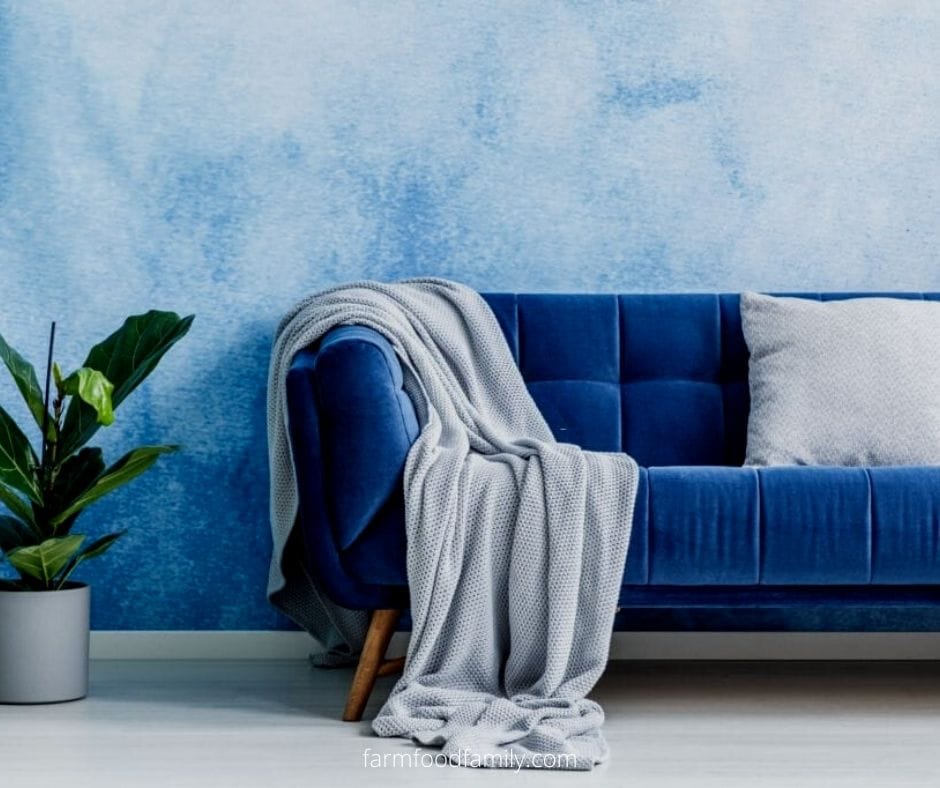 Sofa with fluffy blanket
