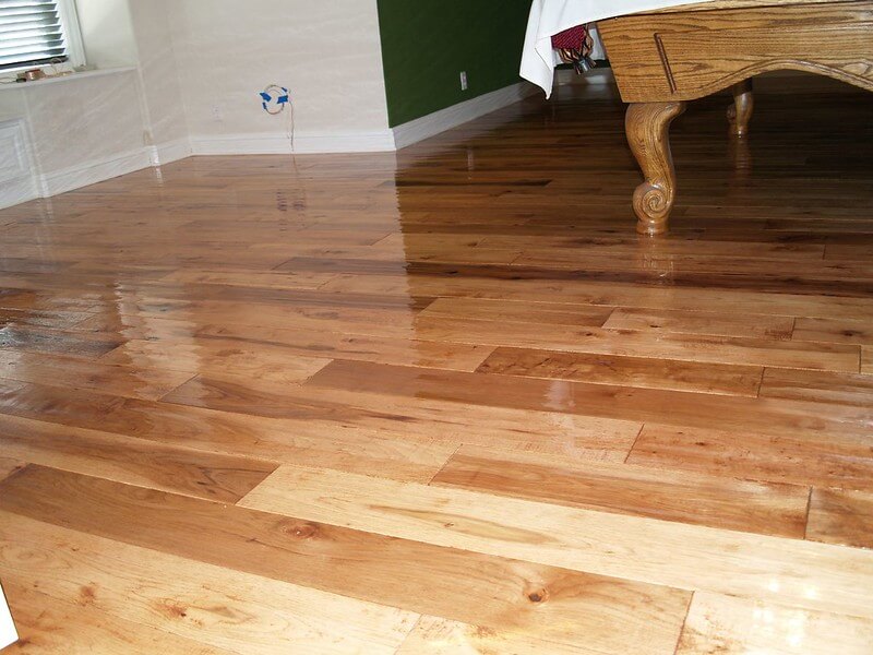 Solid hand scraped hickory flooring