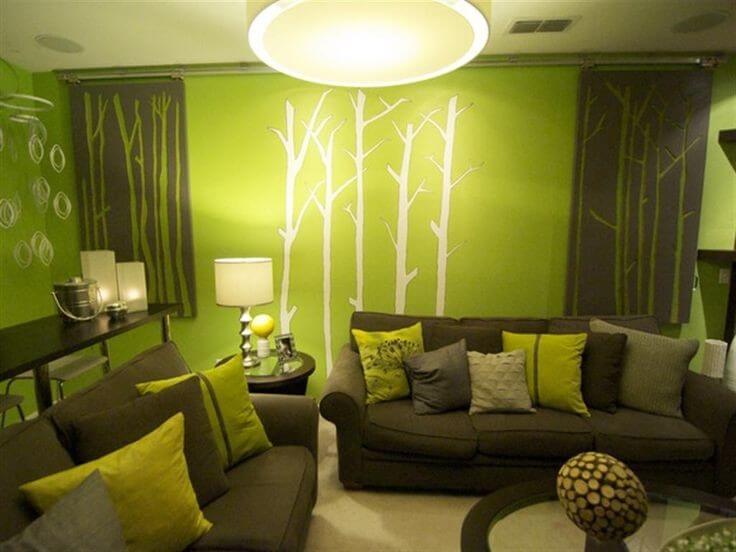 18 lime green wall with brown sofa