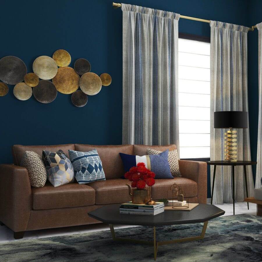 22 midnight blue combination wall with brown sofa