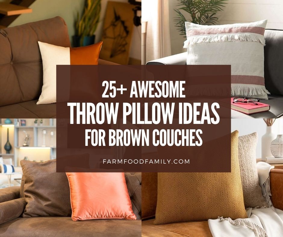 Brown Couch, Throw Pillows On Brown Leather Couch