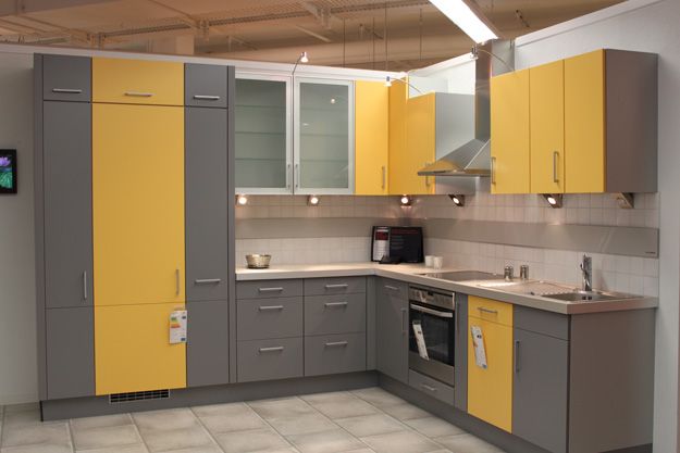 yellow grey kitchen
