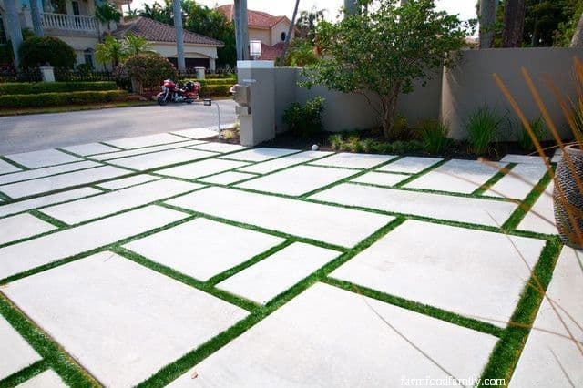 13 block concrete driveway with grass