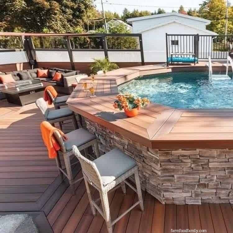 Above Ground Pool Deck Ideas Designs, Above Ground Pool Side Table