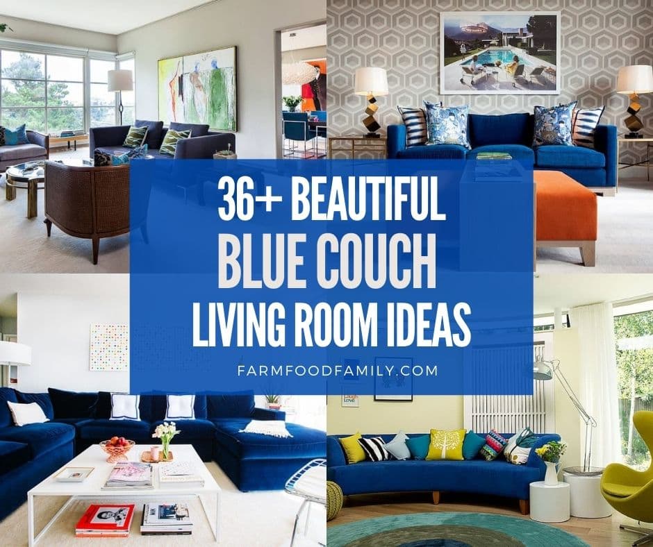 Blue Couch Living Room Decorating Ideas, What Color Curtains Go With Blue Couch