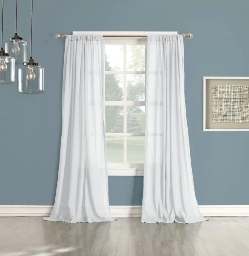 1 white curtain with blue wall