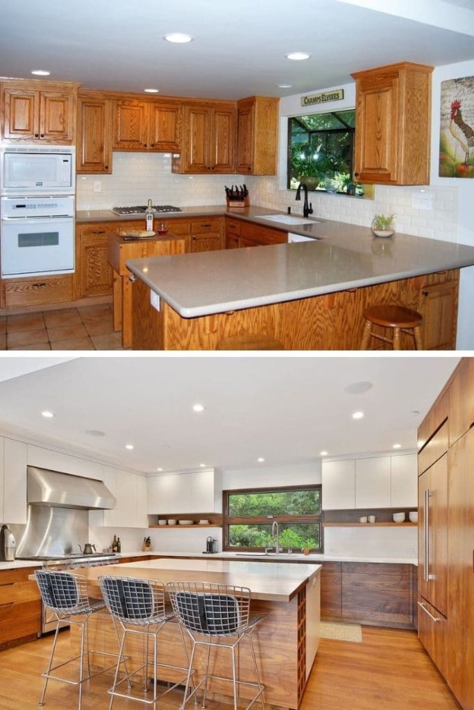 1 white kitchen backsplash with oak cabinets