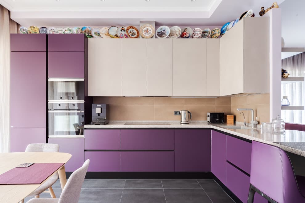 10 purple kitchen cabinet goes with gray floors