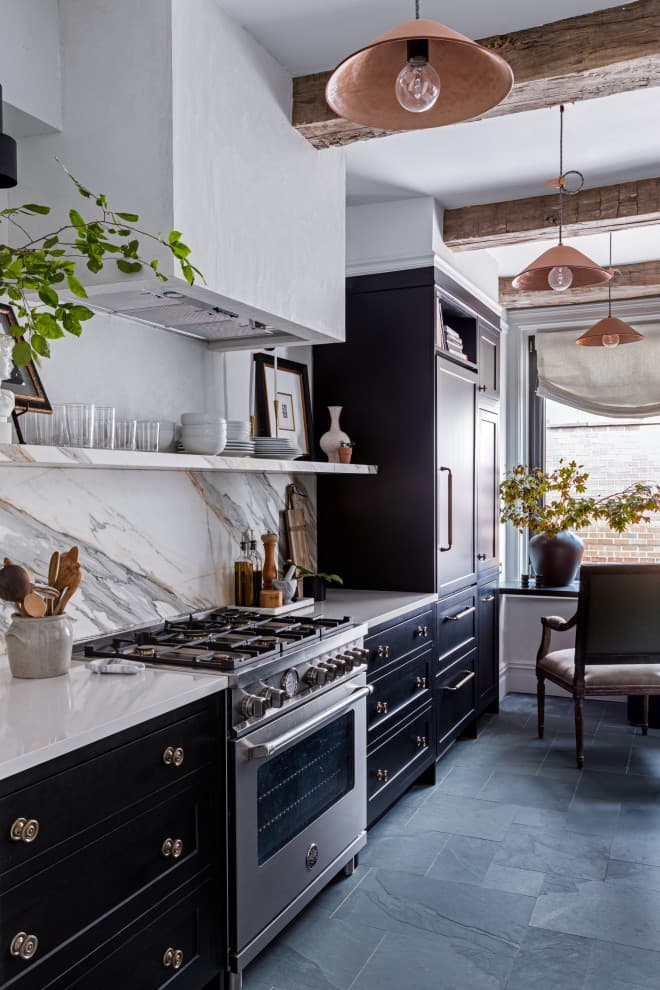 12 black and white kitchen cabinet goes with gray floors