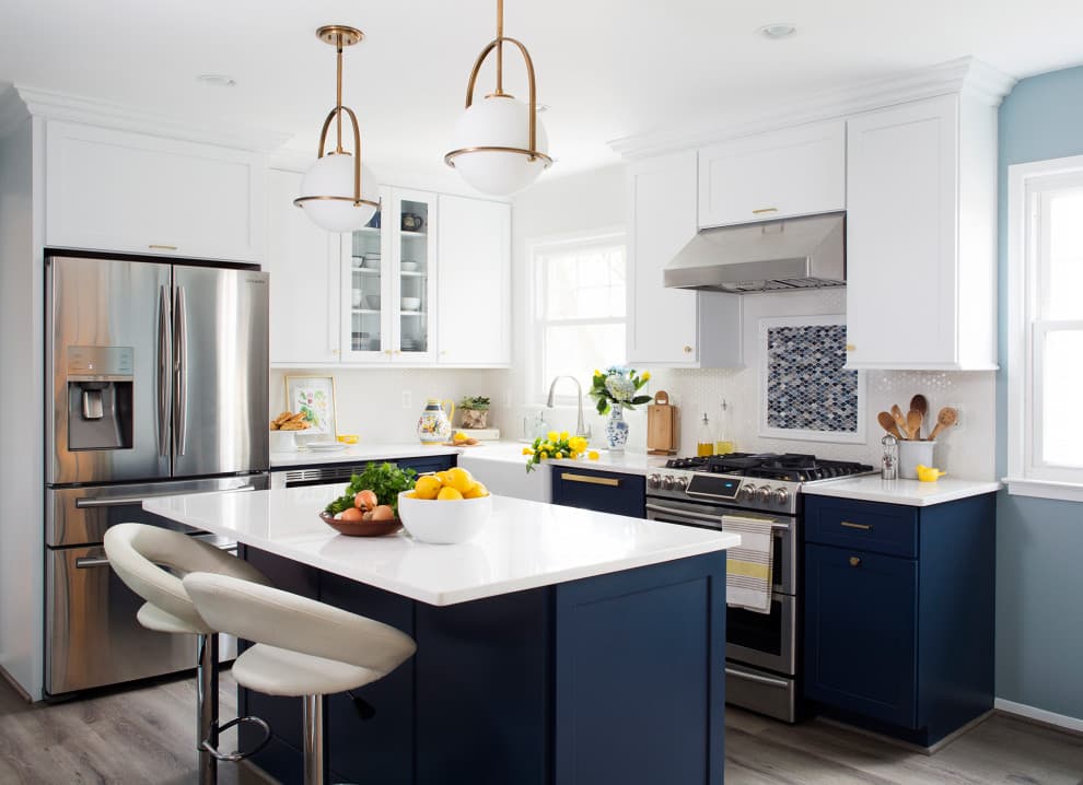 15 blue white kitchen cabinet goes with gray floors