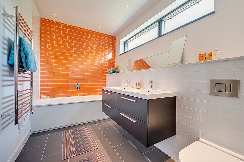 19 orange color walls go with gray tile bathroom 1