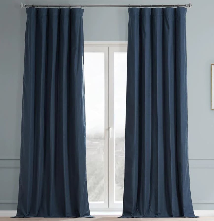 2 navy blue curtain with blue wall