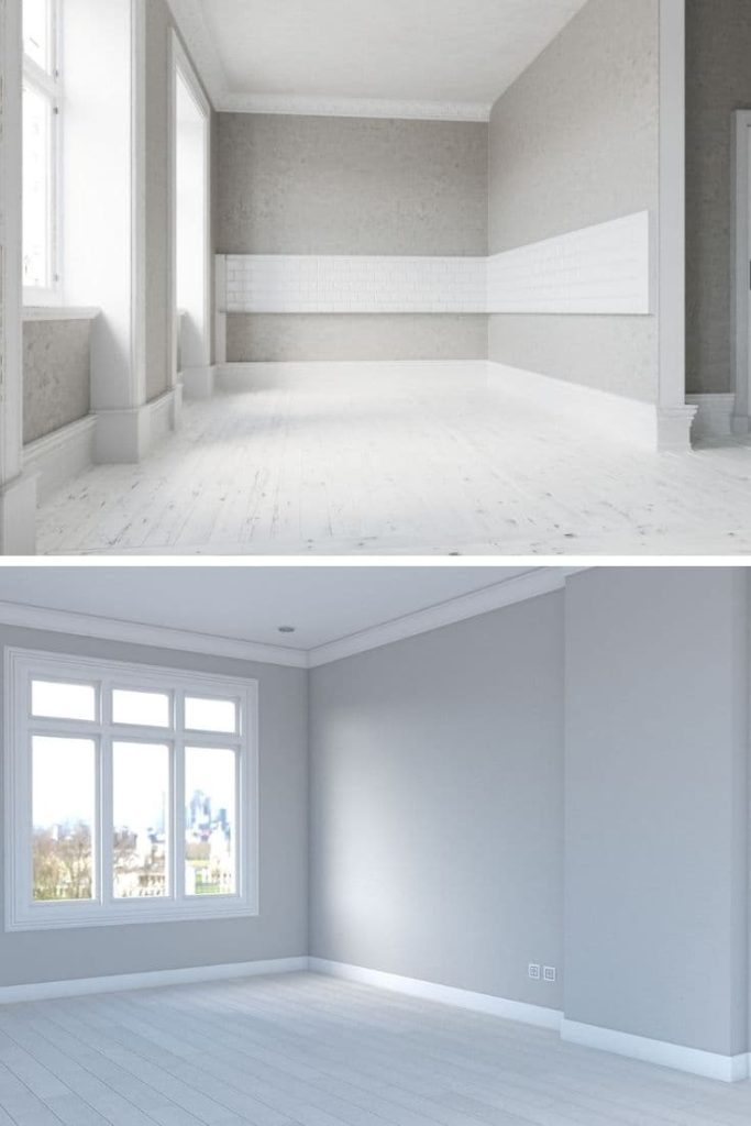 2 white floors with gray wall 1