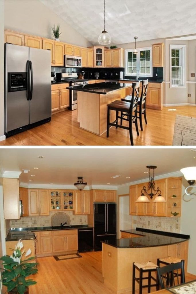 What Color Cabinets With Black Granite, Black Granite Kitchen Countertops With Oak Cabinets