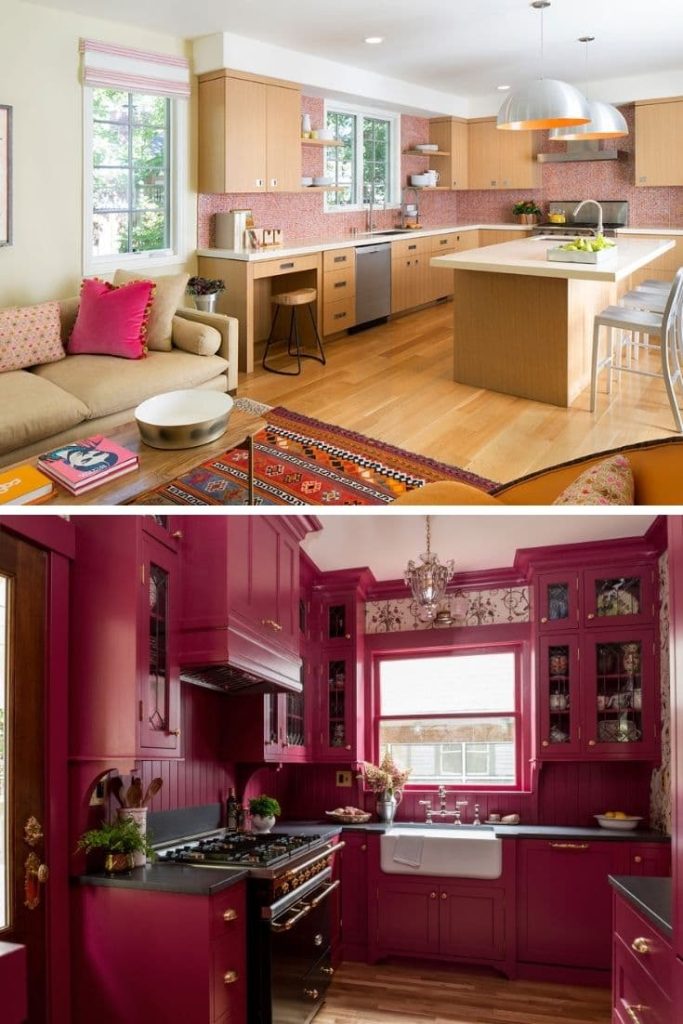 21 pink kitchen backsplash with oak cabinets 1