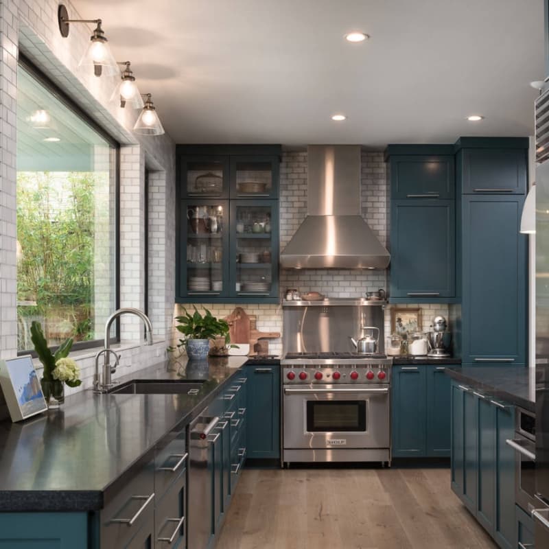 What Color Cabinets With Black Granite, Light Blue Kitchen Cabinets With Black Countertops