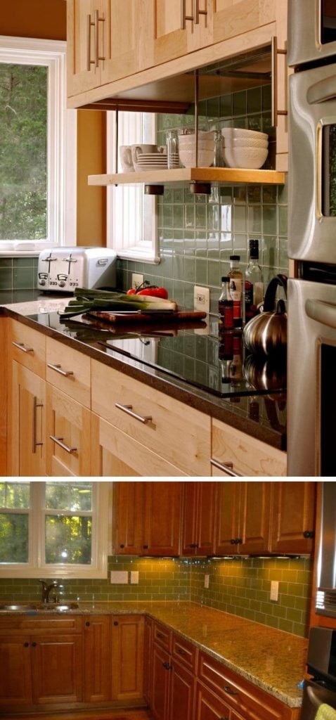 25 green ceramic kitchen backsplash with oak cabinets 1