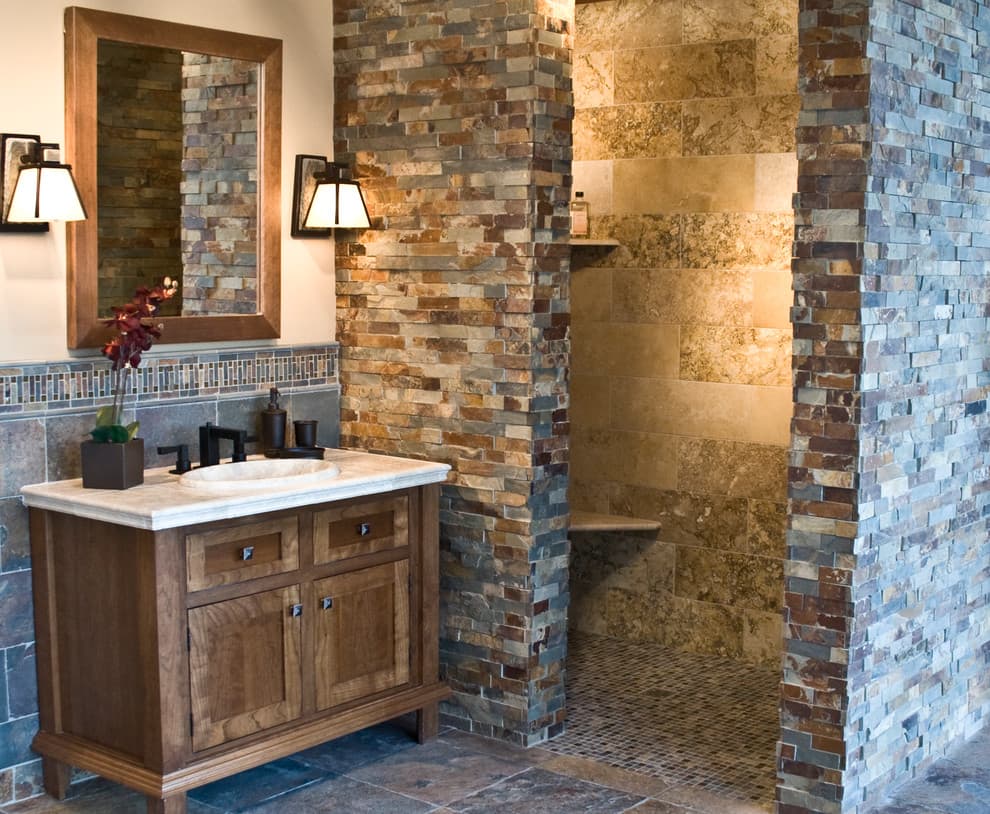 26 copper color walls go with gray tile bathroom 2